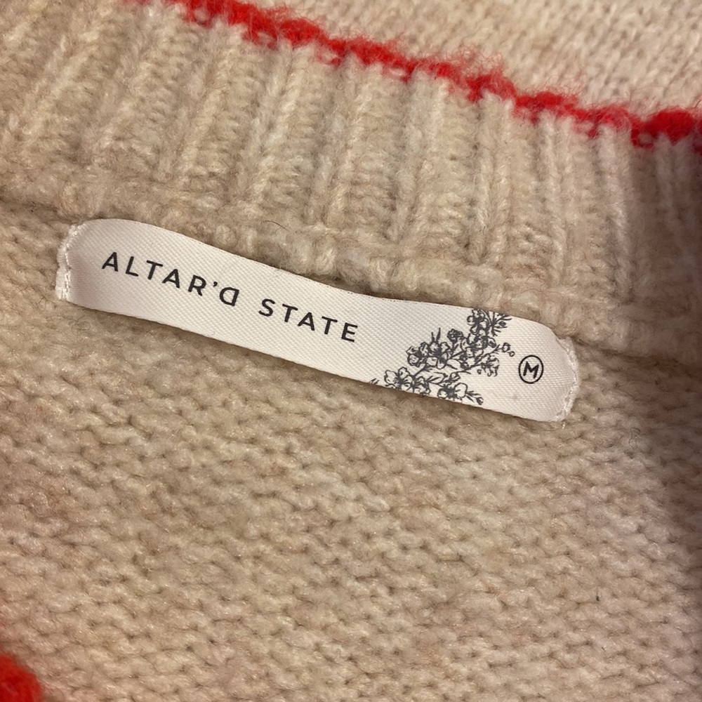 Altar'd State Cream Knit Sweater with Red Trim and 'LOVE' Accent. Size M - Picture 3 of 9
